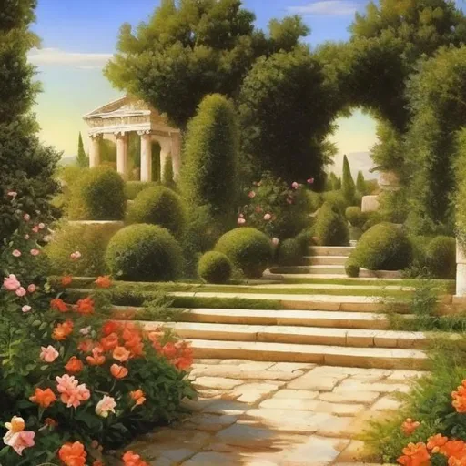 Prompt: classic art greek garden background