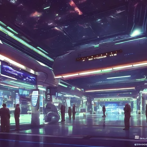 Prompt: tigon security guards in a busy alien mall, widescreen, infinity vanishing point, galaxy background, surprise easter egg