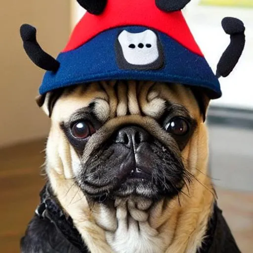 Prompt: dog with pug hat
