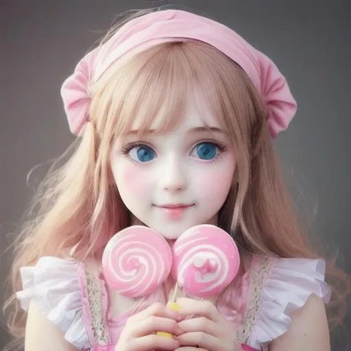 Prompt: soft look cute adorable girl 17 candy sugar pop candy land happy blush