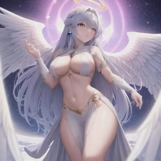 Prompt: Godess, beautiful, strong, wings, halo, best quality, 8k, focus full-body,