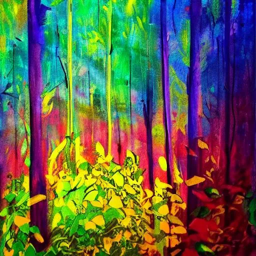 Prompt: Abstract uplifting bright forest