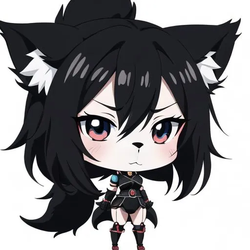 Prompt: anime portrait of a {character}, anime eyes, beautiful intricate black hair, symmetrical, in unique anime style, concept art, digital painting, looking into camera, square image black wolf chibi adorable furry sketch full body