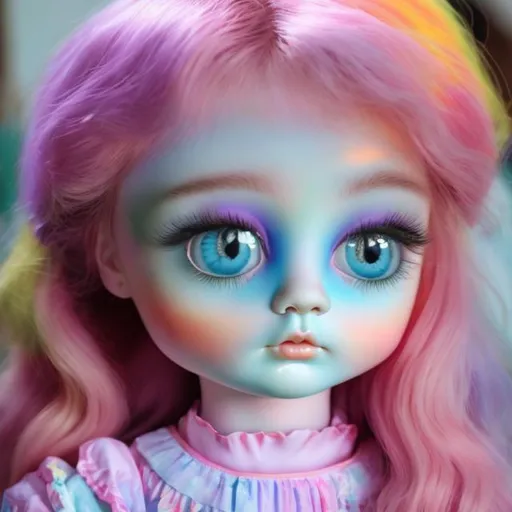 Prompt: Lisa frank style porcelain doll