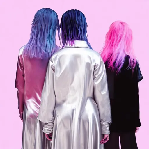 Prompt: Cover for a music album - 2 sapphic lovers pink silver hair - can’t see face -  guitar music - piano music - can’t see face - abstract - backs turned to the camera