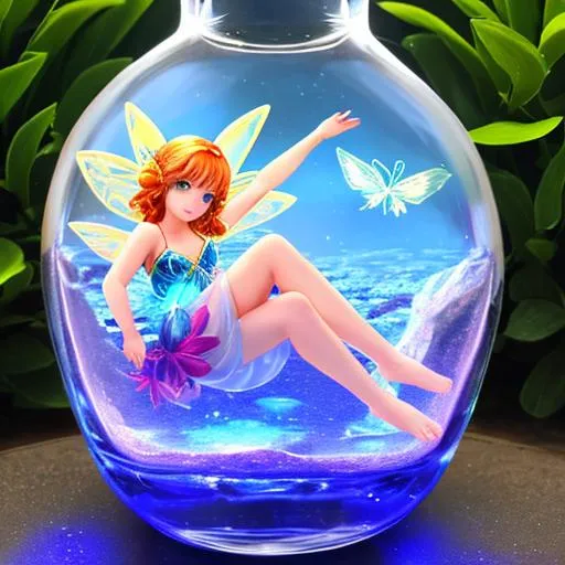 Prompt: A fairy trapped in a bottle