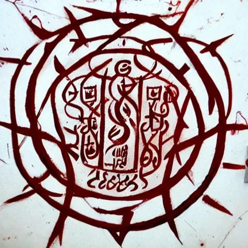 Prompt: The Curse of God, Sigil, (Centered) Red Ink on Paper