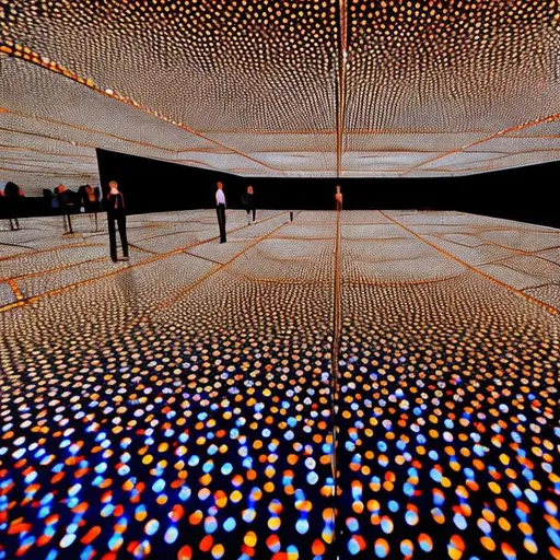 Prompt: view from center of Yayoi Kusama’s Infinity Mirrored Room-The Souls of Millions of Light Years Away