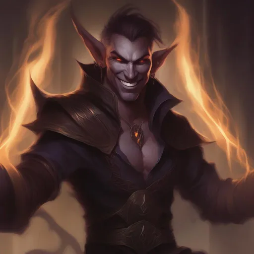 Prompt: magical eladrin rogue d&d, hi res, sinister, badass, glowing eyes, magic AF, male, mad grin, long ears