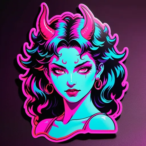 Prompt: beautiful female demon, hell, demonic, vaporwave, retro, neon, aesthetic, liminal, high quality, high definition, beautiful, dramatic lighting