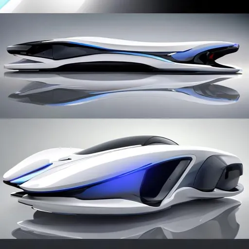 Prompt: 
**Description of the Quantum Glide time machine future Vehicle:**

The Quantum Glide is a sleek and futuristic vehicle with a teardrop-shaped, aerodynamic exterior. It has a polished surface with smooth curves that give it an elegant and streamlined appearance. The vehicle measures approximately 15 meters in length and stands at a height of 3 meters.

On either side of the Quantum Glide, there are Quantum Tunneling Propulsion Pods. These pods are cylindrical in shape and have a series of intricate patterns etched on their surface. When the vehicle activates the quantum tunneling process, these pods emit a faint, mesmerizing glow, displaying shades of electric blue and violet.

The exterior of the vehicle is adorned with Quantum Positioning Grid Nodes (QPG Nodes), which are small, circular nodes evenly distributed around the vehicle. The QPG Nodes are interconnected by thin, glowing lines, creating an intricate network across the vehicle's surface.

At the front of the Quantum Glide, just below the cockpit, there are Quantum Glide Containment Field Projectors. These projectors emit a shimmering energy field that envelops the vehicle during the tunneling process. The field forms a semi-transparent bubble that extends to the rear of the vehicle, providing stability and containment for the quantum tunnel.

The cockpit, known as the Quantum Glide Interface (QGI) Cockpit, is a spacious and panoramic chamber with a large curved windshield that provides an unobstructed view of the surroundings. Inside, there are ergonomic seats for the pilot and passengers, and the control panels are surrounded by holographic displays that project real-time navigation information.

The Quantum Glide Energy Core is centrally located within the vehicle's hull, emitting a soft, pulsating glow. It is encased in a transparent containment chamber, allowing observers to catch glimpses of the mesmerizing quantum energy swirling within.

Throughout the vehicle's exterior, Quantum Glide Auto-Adjustment System (QAAS) Sensors are discreetly integrated. These sensors appear as small, illuminated dots and lines that continuously scan the surrounding environment, ensuring a safe and accurate tunneling process.

Inside the cockpit, Quantum Glide Inertial Dampeners (QID) are installed to provide a comfortable ride for the occupants. These dampeners are represented by elegant, recessed panels on the walls and flooring.

Overall, the Quantum Glide vehicle exudes a sense of elegance and sophistication, with its advanced technology subtly integrated into its design. Its mesmerizing glow and smooth lines capture the essence of an advanced transportation technology, designed to traverse the vast frontiers of space through the marvels of quantum tunneling.