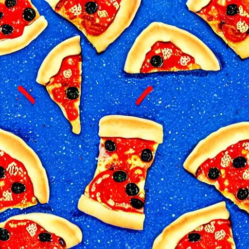 Prompt: pointillism pizza blue red