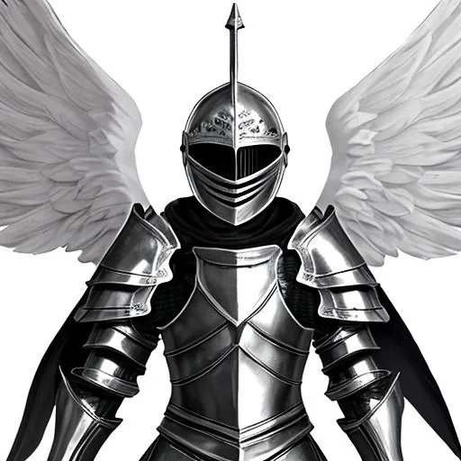 Prompt: Knight black and white armour with angel wings
