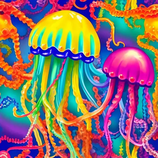 Prompt:  jellyfish in the style of Lisa frank