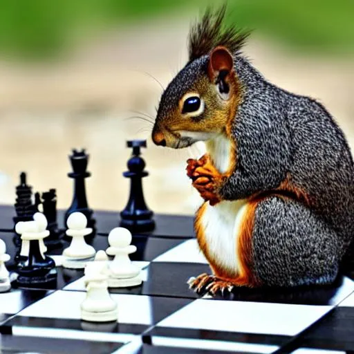 Prompt: A squirrel playing chess