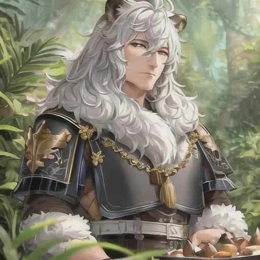 Prompt: portrait of a (Buff Leonin Paladin, with White fur and black skin, small lion ears) Wearing plate Armor. Jungle background with rustic camouflage details including leaves and Flowers and Colorful Mushrooms, D&D setting, perfect composition, hyperrealistic, super detailed, 8k, high quality, trending art, trending on artstation, sharp focus, studio photo, intricate details, highly detailed, by greg rutkowski and alphonse mucha


