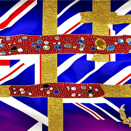 Prompt: very stylish british flag gold and silver gilded crystal stones covering the whole flag and blue and red colors are under the transparent crystal stones to obtain a perfect flag image