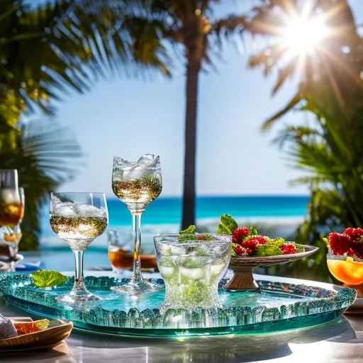 Prompt: "Generate an image of a scene at a tropical beach resort, with the table meticulously decorated to emphasize its intricate details. Place a glass of exceptionally refreshing and sparkling "green grape juice" with plenty of "ice cubes", making it exceptionally refreshing. However, give the utmost attention to the magnificent serving platter, prominently featuring a meticulously crafted Valencian paella as the centerpiece of the scene. The paella should be exquisitely prepared, with vibrant colors and an inviting presentation. Ensure that the entire scene exudes an atmosphere of a beachside summer vacation, with the paella as the star of the show, all meticulously presented and beautifully arranged."" ultra hd, realistic, vivid colors, highly detailed, UHD drawing, pen and ink, perfect composition, beautiful detailed intricate insanely detailed octane render trending on artstation, 8k artistic photography, photorealistic concept art, soft natural volumetric cinematic perfect light"

