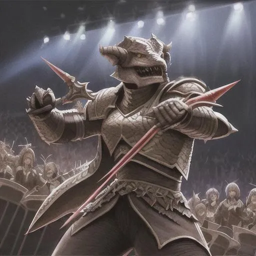 Prompt: Dragonborn dual rapiers, dnd, concert art