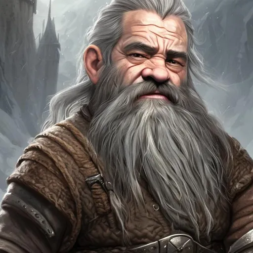 Prompt: dwarf, photorealistic portrait of a  intelligent dwarf with a grey long braided beard , broad face, grey hair,adventurer, annoyed look, scholar, brown eyes, medieval fantasy setting, 