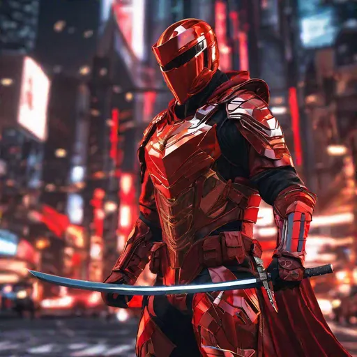 Prompt: ((Digital art, of a vigilante hero in red hi-tech body armor wielding two swords)) in city, 64k, 35mm, wide angle, masterpiece, best quality, hyper detailed, beautiful, hires, realistic, dynamic lighting, beautiful, nighttime, depth of field, hdr render, (golden ratio)