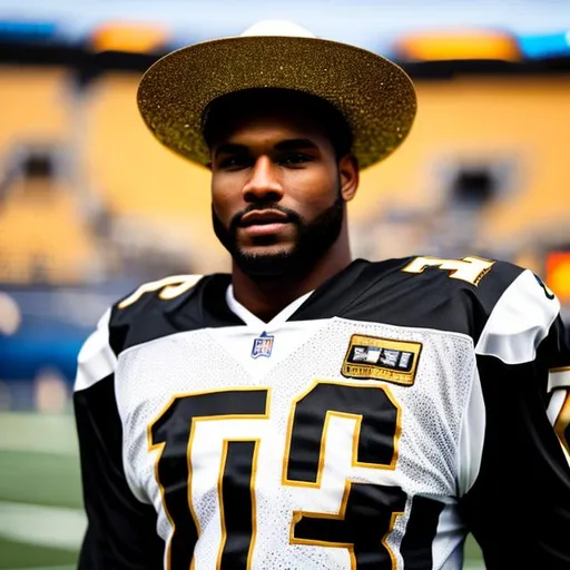 Prompt: Black man wearing cowboy football team gear and wearing gold jewelry 