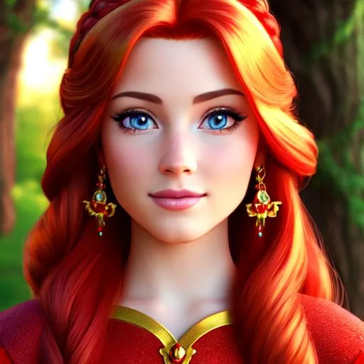 Prompt: a realistic feminine princess, Rapunzel, but with red hair, HD
