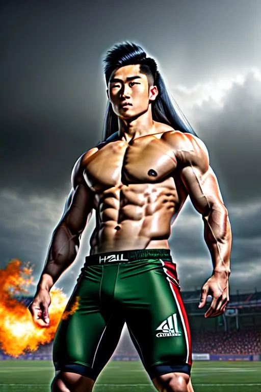 Prompt: {{{{highest quality concept art masterpiece}}}} digital drawing oil painting with {{visible textured brush strokes}}, 
128k UHD HDR,

hyperrealistic intricate perfect full body image of a asian man sports athlete with 
{{hyperrealistic intricate perfect long straight black long hair}} 
and 
{{hyperrealistic perfect clear captivating green eyes}} 
and hyperrealistic face wearing 
{{hyperrealistic body fully covered in bodysuit }}
soft skin and red blush cheeks 

perfect anatomy in perfect composition approaching perfection, 


hyperrealistic intricate blurred park in background, {{sunrise in sky and lighting}}, 
  
cinematic volumetric dramatic 
dramatic studio 3d glamour lighting, 
backlit backlight, 
professional long shot photography, 
unreal engine octane render trending on artstation, 

triadic colors,
sharp focus, 
occlusion, 
centered, 
symmetry, 
ultimate, 
shadows, 
highlights, 
contrast, 

