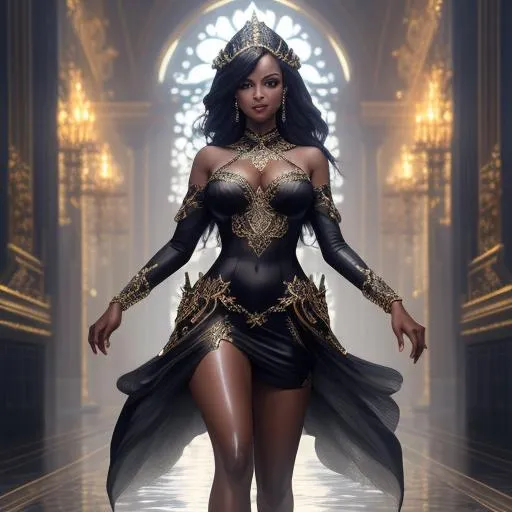 Prompt: splash art, by Greg rutkowski, hyper detailed perfect face,

beautiful black idol walking, full body, long legs, perfect body,

high-resolution cute face, perfect proportions,smiling, intricate hyperdetailed hair, light makeup, sparkling, highly detailed, intricate hyperdetailed shining eyes,  

Elegant, ethereal, graceful,

HDR, UHD, high res, 64k, cinematic lighting, special effects, hd octane render, professional photograph, studio lighting, trending on artstation