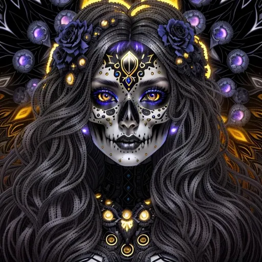 Prompt: dark, Epic, Beautiful, Plasma {Liquid}Skull gold silver black, big dreamy eyes, beautiful intricately-colored, symmetrical, Beautiful and Gorgeous, hyper realistic, expansive psychedelic background, hyper realistic, 64K --s99500