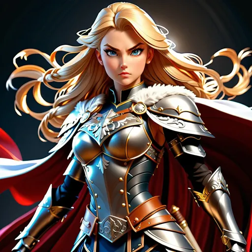 Prompt: Detailed anime illustration of a Nordic Victorian Valkyrie warrior, perfect autonomy body shape, muscular slim tone, full body view angle, intricate armor details, elegant flowing cape, intense and powerful stance, high-res, ultra-detailed, anime, Victorian, Nordic, Valkyrie, detailed armor, powerful stance, elegant design, professional, dramatic lighting