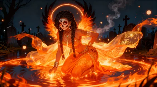 Prompt: "Full-body anime goddess Infinitess Daughter of Zeus and Hera, embodiment of infinite energy, surrounded by all shades of orange from deep burnt sienna to bright tangerine, with gold and tan flames and glowing auras. Flowing ethereal garments with intricate patterns, cosmic energy radiating from her body, soft glowing light and floating particles around her. Dynamic pose, cinematic composition, ultra-detailed anime eyes and hair, elegant and majestic. Highly detailed, dramatic lighting, vibrant color gradients, shimmering effects, fiery energy swirling around, mystical and divine atmosphere, full-body view, anime style, sharp focus, cinematic perspective."