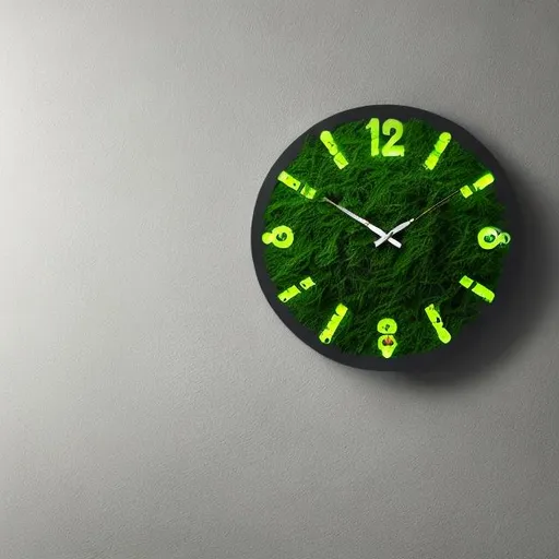 Prompt: wall clock with green moss and
led light