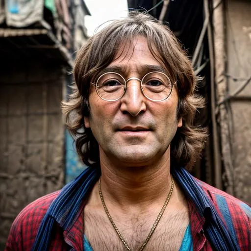 Prompt: John Lennon at Dharavi slum, Mumbai, HD, 4K, 8K, Hype realistic, Ultra detailing, Cinematic light