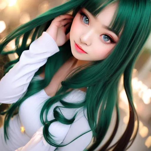 Prompt: Anime, Girl, White long hair, Machita Chima, green eyes