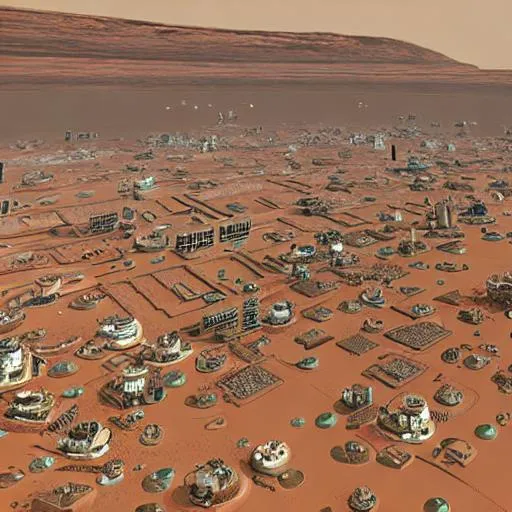 Prompt: Human  mega city on mars