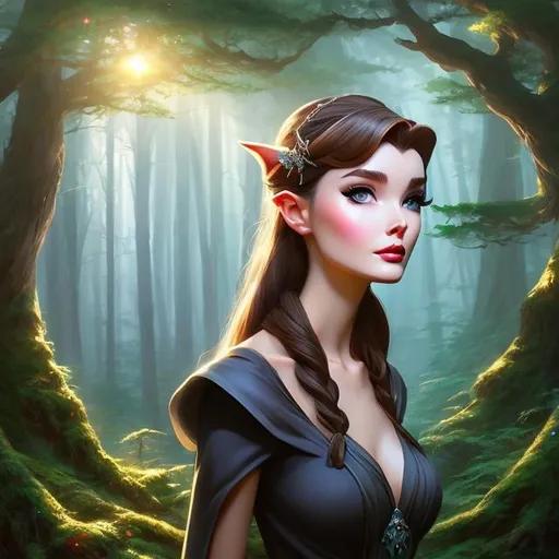 Prompt: DnD character art of {Audry Hepburn as a wood elf druid}, smooth soft skin, beautiful face, symmetrical, anime wide eyes, soft lighting, detailed face, by leiji matsumoto, stanley artgerm lau, wlop, rossdraws, concept art, digital painting, looking into camera, quaint fantasy forest off in the distance