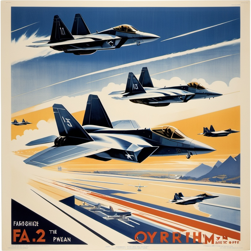 propaganda poster, F22 fighter jets taking off, Mod...