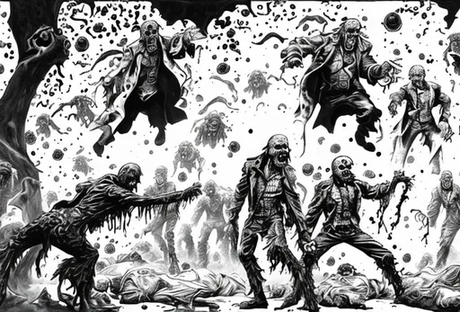 Prompt: zombies melting, make me a black and white artwork, HEROQUEST, 90S FANTASY, 90S, comic