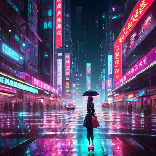 Prompt: unreal engine, hyper detailed girl, full body,  chinese woman mid 20, standing in the rain, neon signs background, big city by night, raining, short black hair, cell shading, semi-monochrome, girl wearing chinese dress, 1 lean skinny beautiful girl anime, beautiful detailed hair, big green eyes, 2D illustration, professional work, (masterpiece), (anime style),  centered, shot from below, 8k resolution, deviantart masterpiece, oil painting, heavy strokes, paint dripping, splash arts, ultra details, splash style of dark fractal paint, contour, hyperdetailed intricately detailed , fantastical, intricate detail, splash screen, ultra details