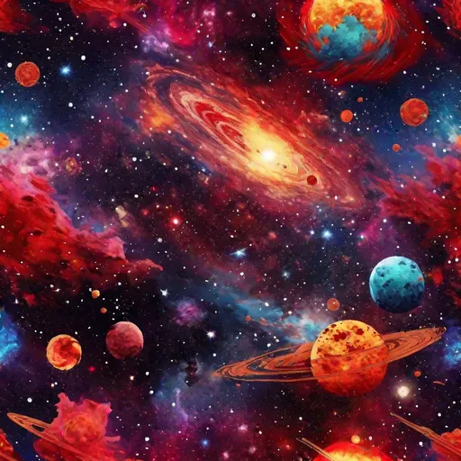 Prompt: red dead redemption 2 posy, space background filled with galaxies, nebulas, stars and blackholes, bright colors, planets, solar systems, vibrant, 4K, professional, clean brush strokes 