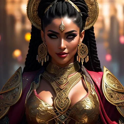 Prompt: Gorgeous, stunning, beautiful, otherworldly toned muscular Yuan-Ti martial artist goddess with long braided hair wearing a body chain and ancient Arabic clothing, full body, centered, fantasy setting, character concept, cinematic, colorful background, concept art, dramatic lighting, highly detailed, hyper realistic, intricate sharp details, octane render, smooth, studio lighting, trending on art station, 8k, HDR, unreal engine, emotive, cgi, animated, character art, iridescent, metallic