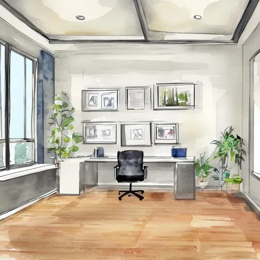 Prompt: office interior illustration water color