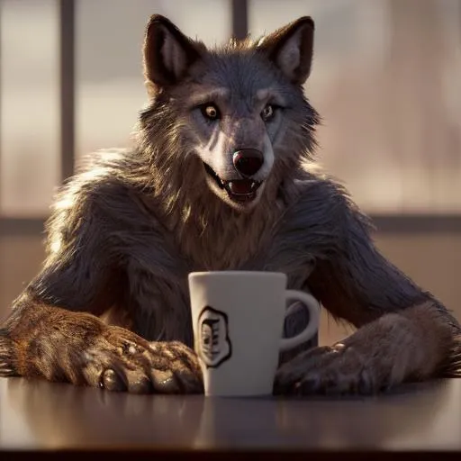 Prompt: werewolf in a coffee shop