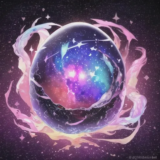 Prompt: The astral egg, cosmic, stars, comets, fire, ice, Shiney, backdrop of nebulas, polished