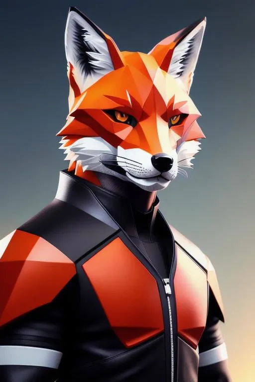 Prompt: Biker style low poly red Fox man, Lighting Cinematic, Depth of Field, Diffraction Gradient, White Balance, 32k HD, Ultra Detailed Photo, sharp focus, studio photo, intricate details, highly detailed