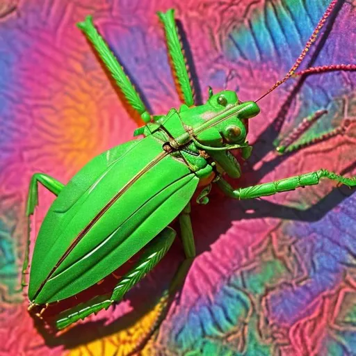 Prompt: Katydid diorama in the style of Lisa frank