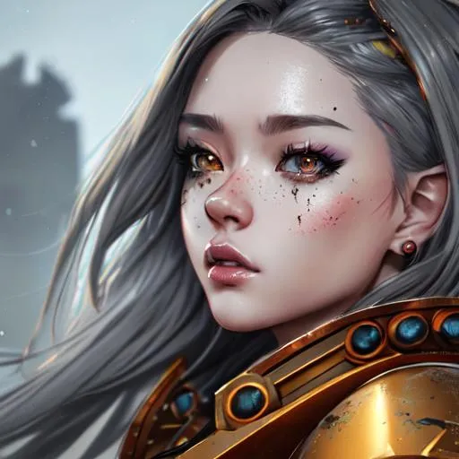 Prompt: ultra realistic illustration, amber ratio, 100 mm lens, cinematic shot, perfect angle, Warhammer 40000 young woman, (detailed face, detailed grey eyes, detailed nose, detailed mouth and lip), kpop princess, expressive, ultra detailed battlefield background, The vibrant colors create a hype realistic color splash art, Unreal minimalism with octane render creates depth of field with bokeh.purple Style: using a combination of traditional techniques and 3D modeling, (Ultra detailed, finest detail, intricate), (Epic composition, epic proportion, epic fantasy), cinematic lighting, volumetric lighting, studio lighting, neon light, global illumination, (depth of field:0.4, blur, bloom:0.2), reflection, hard shadow, contrast, vibrant color, RAW photo, photography, HD, UHD, masterpiece, professional work.