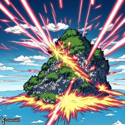 Prompt:  anime style laser beam destroying an island