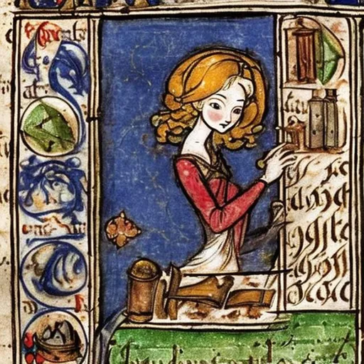 Give me a female alchemist in medieval manuscript st...